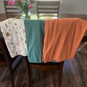 Set of Three Ribbed Blankets - Orange, Teal, and Patterned